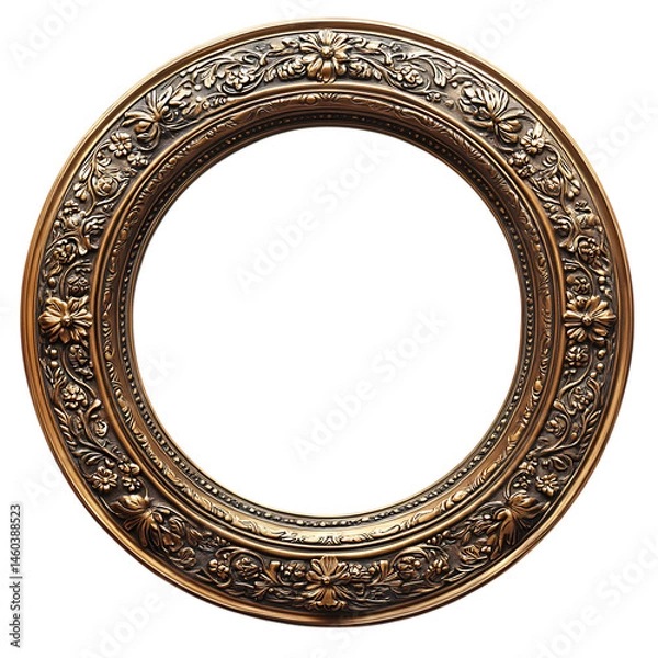 Obraz Brass Memorial Frame with Floral Design Isolated on Transparent Background