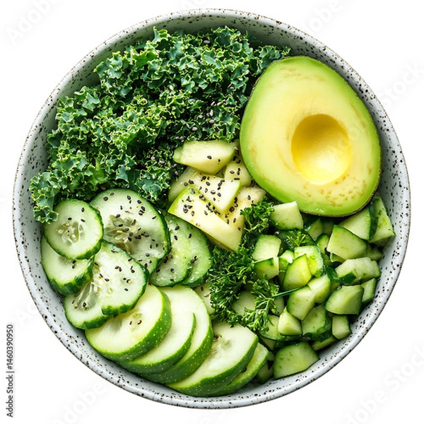 Obraz Luminous Detox Bowl III Fresh Blend of Kale Avocado Isolated on Transparent Background