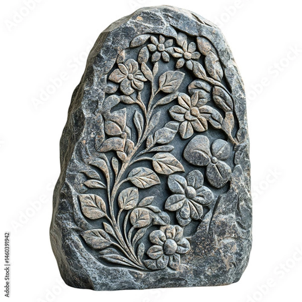 Obraz Memorial Garden Stone with Floral Design Isolated on Transparent Background