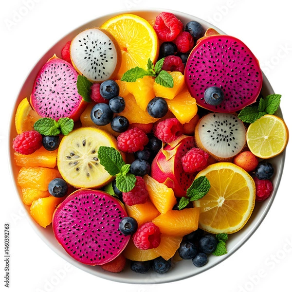 Obraz Exotic Fruit Salad Fusion Bold Mix of Tropical Drago Isolated on Transparent Background