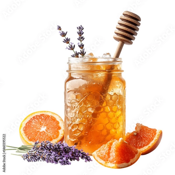 Obraz Grapefruit Lavender Honeycomb Mason Jar Isolated on Transparent Background