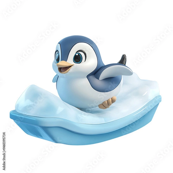 Obraz A Cartoon Penguin Sitting on Top of an Iceberg Isolated on Transparent Background