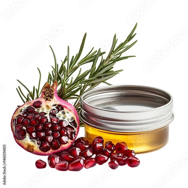 Obraz Pomegranate Rosemary and Honey Oil with Pome Isolated on Transparent Background