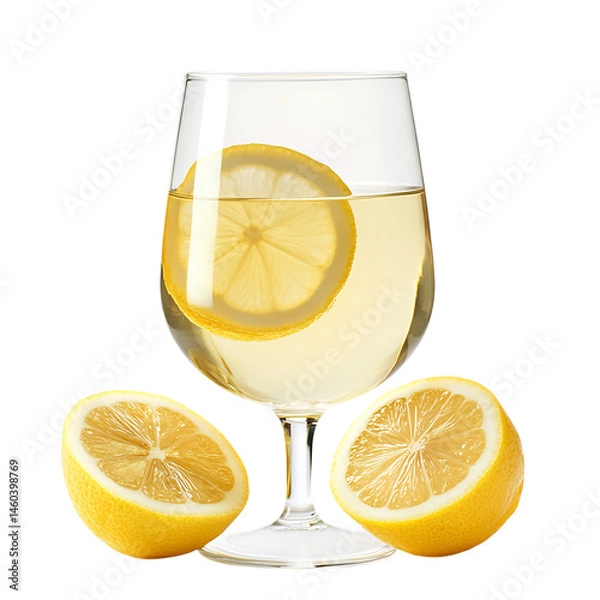 Obraz Glass of White Wine with Lemon Slices Isolated on Transparent Background