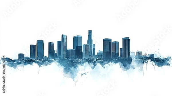 Fototapeta Los Angeles cityscape in a clean and isolated style, white background emphasizing the sleek and iconic skyline. 