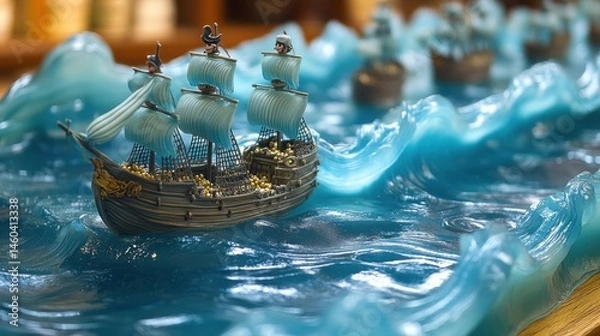 Obraz A Treasure Galleon Model Sailing Through a Stormy Sea