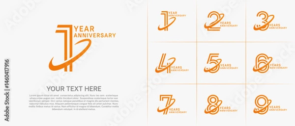 Fototapeta Anniversary logo type set with double line number. orange color with swoosh can be use special moment