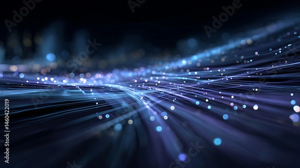 Fototapeta Futuristic data stream 3d illustration, data transfer technology, cyberpunk, big data and cybersecurity, cyberspace, blockchain transactions, abstract technological background