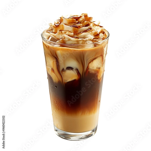 Obraz Glass of Iced Coffee with Ice and Cara Isolated on Transparent Background