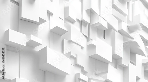 Fototapeta Abstract architectural composition of geometrically arranged extruded white blocks