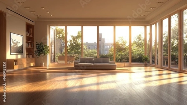 Fototapeta Futuristic Empty Room Rendered in 3D, Offering a Glimpse of Tomorrow's Design 