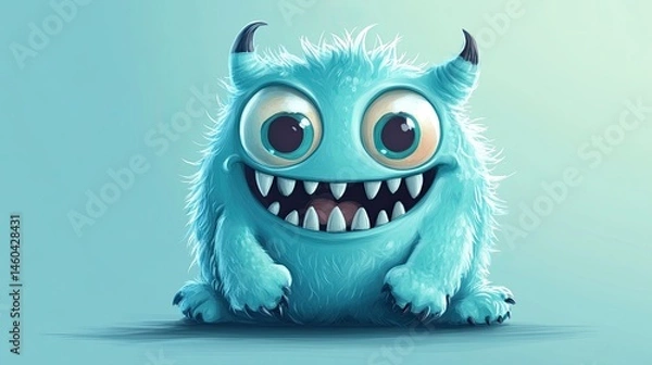Fototapeta Funny and Cute Digital Illustration of a Little Monster Mascot with Playful Features. 