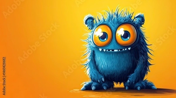 Fototapeta Funny and Cute Digital Illustration of a Little Monster Mascot with Playful Features. 