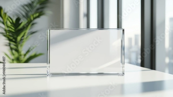 Fototapeta Certificate mockup A4 horizontal with acrylic frame on minimal office desk