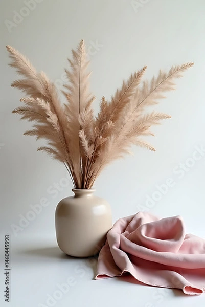 Fototapeta Decorative pampas grass arrangement stylish home photography minimalist close-up natural beauty