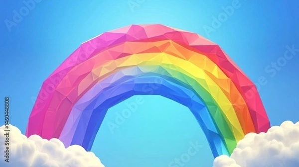 Fototapeta Geometric rainbow artwork against a vibrant blue gradient sky backdrop