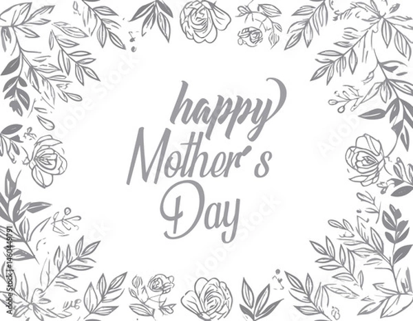 Fototapeta Happy Mother’s Day Vector Illustration with Elegant Typography and Floral Elements – Perfect for Greeting Cards, Banners, and Posters
