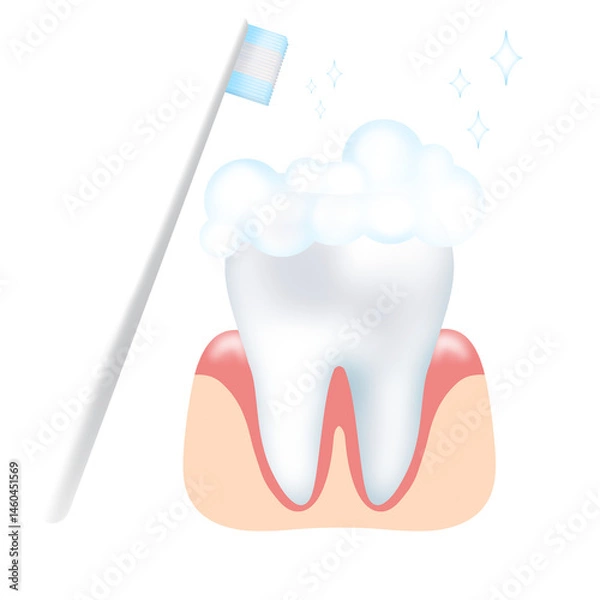 Fototapeta White teeth being brushed with foam and toothbrush., tooth brush, healthy teeth, PNG, transparent