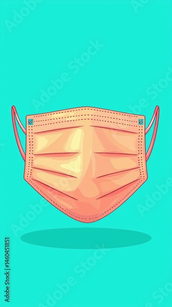 Fototapeta Colorful illustration of protective face mask with ear loops, set against vibrant turquoise background, symbolizes health and safety