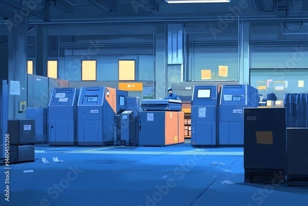 Fototapeta Work scenario of automated sorting area in logistics center