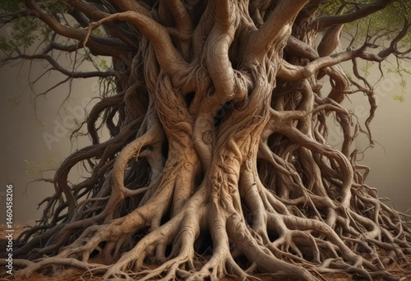 Obraz Intricate root system, tangled and knotted, rich earth tones, soil, woodland