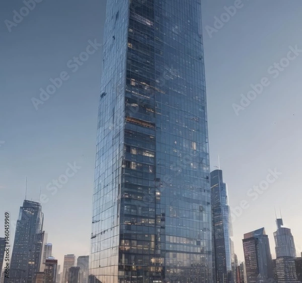 Obraz Sleek glass skyscraper rising, city skyline backdrop,  architecture,  steel