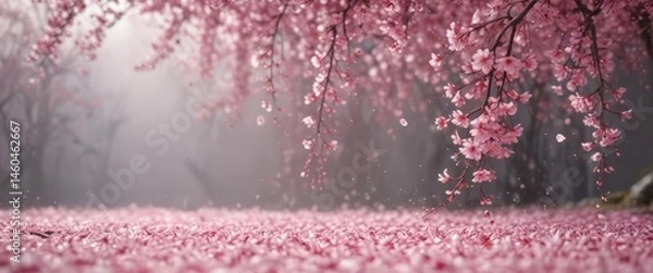 Obraz Mesmerizing cascade of pink sakura petals against a soft, blurred background ,  movement,  image,  dreamy