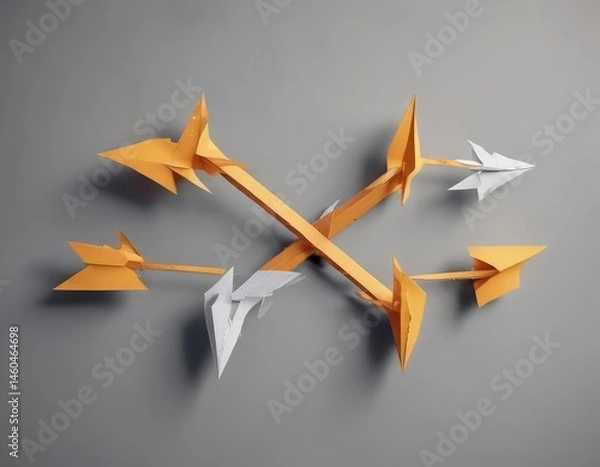 Obraz Intertwined paper arrows, opposing, symbolize decision ,  guidance, choice,  dual