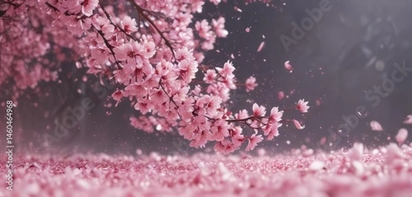 Obraz Mesmerizing descent of abstract pink sakura petals, soft focus background  ,  falling,  serenity,  macro