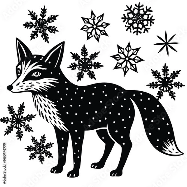 Fototapeta Charming Fox Amidst Delicate Snowflakes A Winter Wonderland Vector Illustration