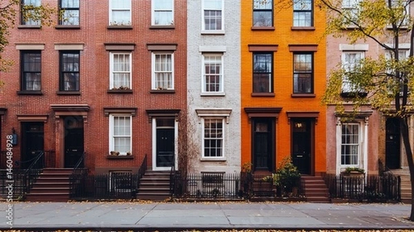 Obraz Charming Brownstone Facade In Autumnal New York City Scene