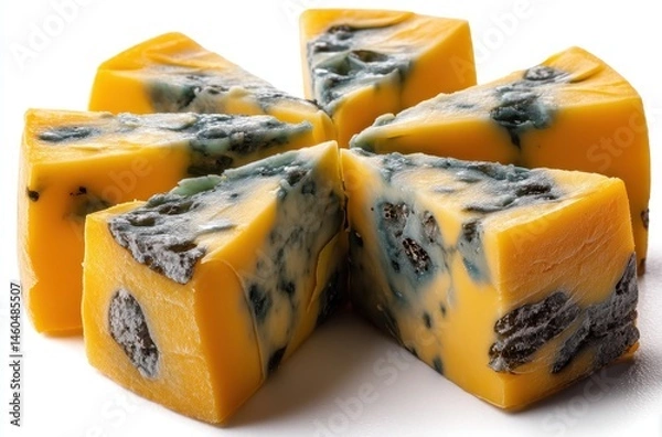 Obraz Unique yellow cheese with blue mold sections arranged in a star pattern showcasing texture and color contrast for culinary and food photography needs