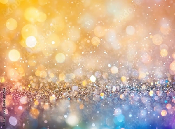 Fototapeta Soft focus pastel rainbow bokeh light background with shiny crystals, dreamy blurred abstract texture