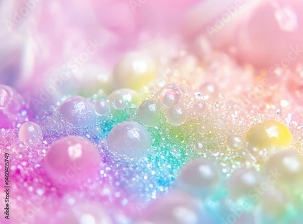 Fototapeta Soft focus pastel rainbow bokeh light background with shiny crystals, dreamy blurred abstract texture