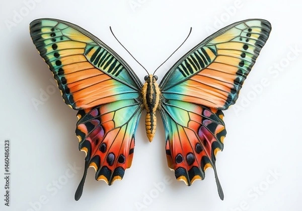 Obraz Vibrant and Colorful Butterfly Isolated on Solid Background Capturing Nature's Beauty and Intricacies of Wing Patterns for Artistic and Educational Use