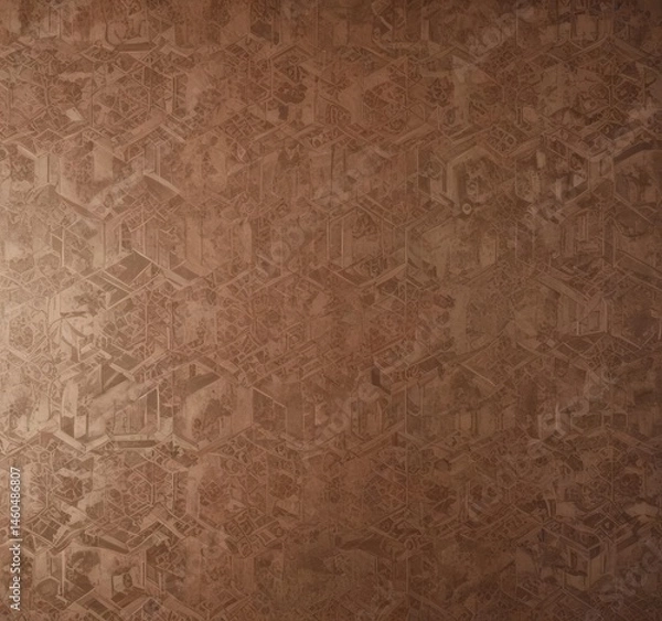 Fototapeta Faded brown wallpaper with intricate geometric design, peeling edges  ,  pattern,  vintage background