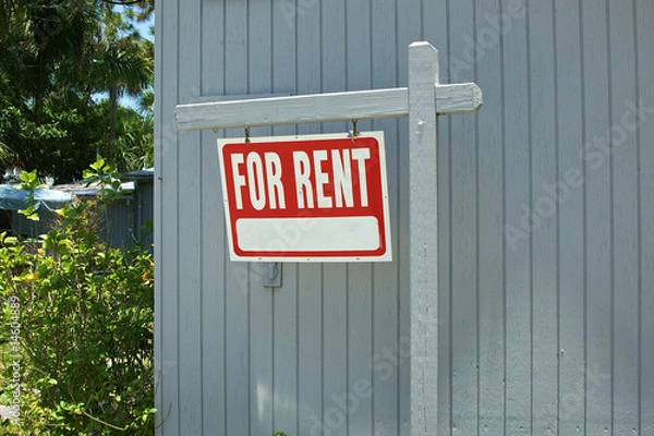 Obraz for rent sign hanging from post