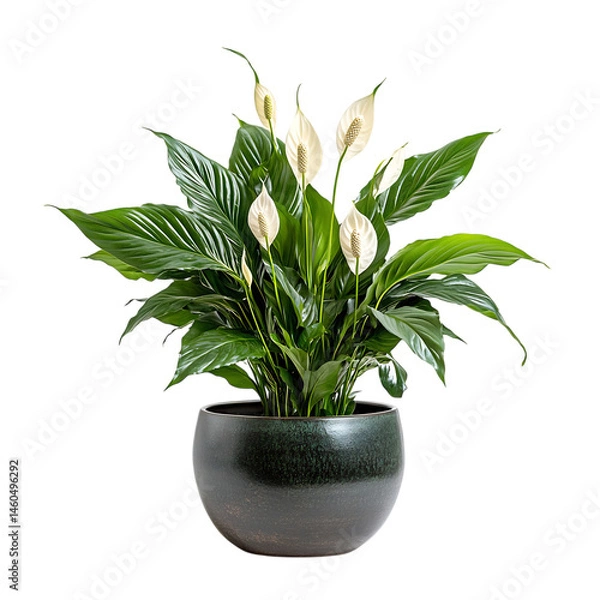 Obraz A Potted Peace Lily with Elegant Flowers Isolated on Transparent Background