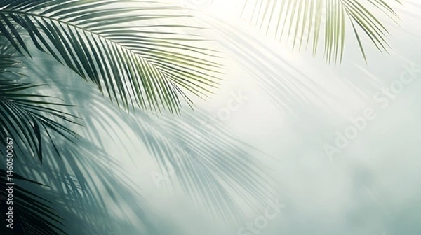 Fototapeta Tropical foliage in soft, diffused light with subtle shadows.