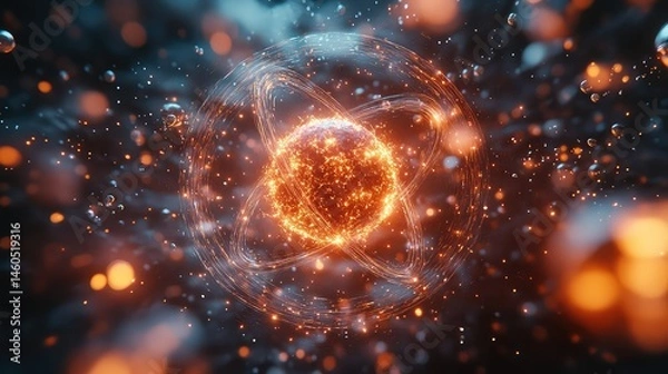Fototapeta Glowing Atom with Energy, and Science Background.