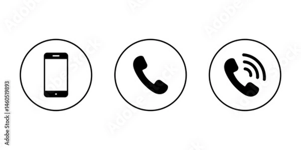Fototapeta Mobile phone and telephone icon on circle line. Call communication sign symbol
