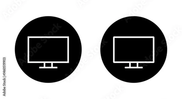 Fototapeta Computer monitor outline icon on black circle. Pc screen, desktop display sign symbol