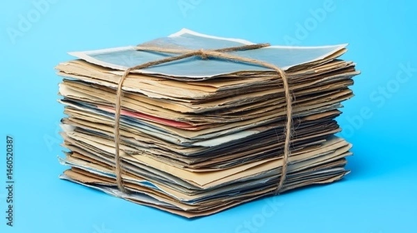 Fototapeta Stack of vintage documents tied with string