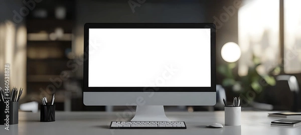 Fototapeta Transparent PNG Cutout of a Computer LED Screen Placed on a Clean Office Table Background with Space for Text