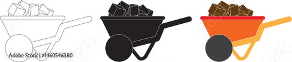 Obraz Full wheelbarrow of coal icon cartoon vector. Coal mining. Cart wagon industrial
