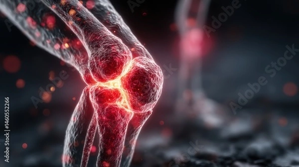 Fototapeta Osteoarthritis concept, Suffering from pain in knee. rheumatoid, Tendon problems and Joint inflammation on dark background.