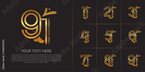 Fototapeta Anniversary logo type set with double line number. golden color with leaf ornament can be use special moment