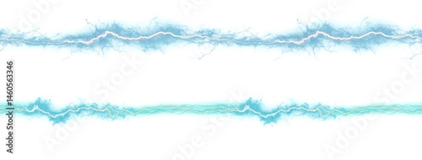 Fototapeta Horizontal streaks of electric blue lightning bolts with energy discharge and glowing edges on transparent background, perfect for sci-fi design, energy effects, and digital visual effects overlays