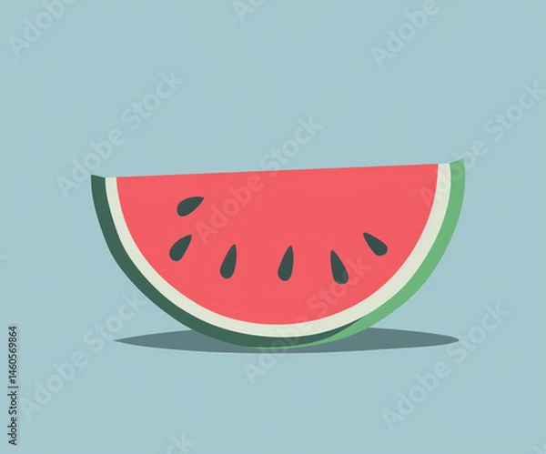 Fototapeta Minimal watermelon slice icon with shadow, suitable for food logos, packaging, stickers, branding, and eco-friendly product designs.