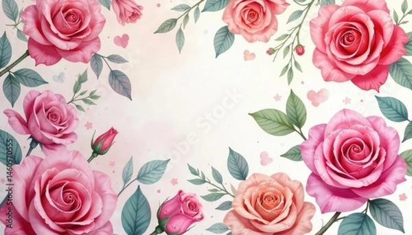 Fototapeta Intricate watercolor rose pattern, soft pastel hues, pretty, shabby chic, print